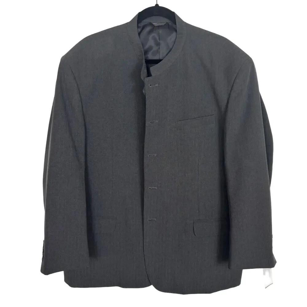 NWT Weaverland Collection Charcoal Gray Collarless Suit Blazer Jacket Men's 48S
